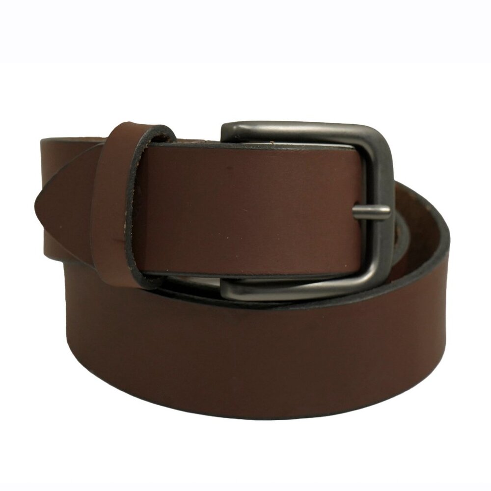 Timberland Mocha Brown Leather Belt Gunmetal Minimalist Western Office Wear Belt